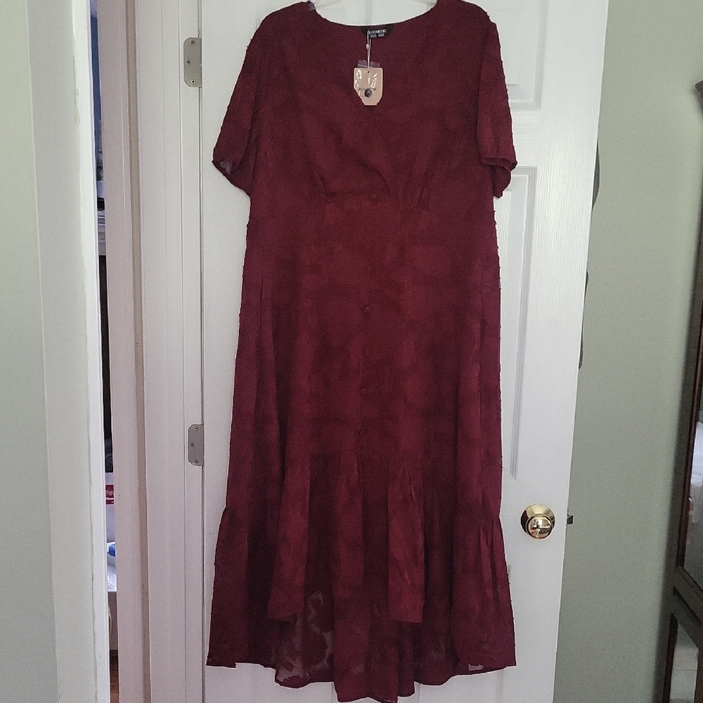 Burgundy Textured Midi Dress